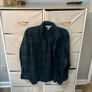 Plaid Green and Blue Women's Flannel Button Down Shirt